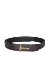 Tom Ford Soft Grain Leather Reversible T Belt 30 Mm In Black