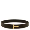 Tom Ford Black And Gold Leather Belt In Black