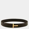 Tom Ford Black And Gold Leather Belt In Black