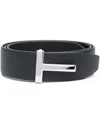Tom Ford Textured Leather Belt With Distinctive Metallic Buckle In Blue