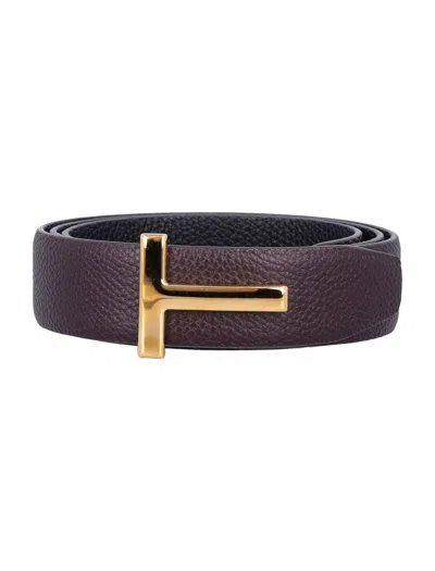 Tom Ford Small Grain Leather Icon Belt In Burgundy