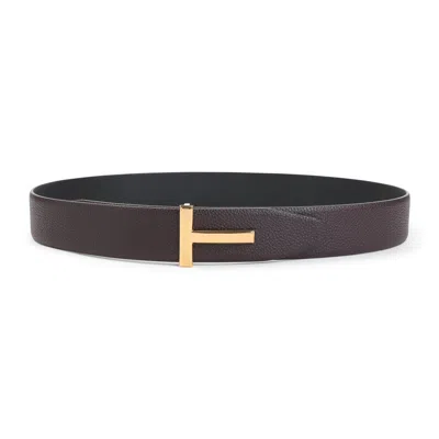 Tom Ford T Buckle Reversible Grained Leather Belt In Blue