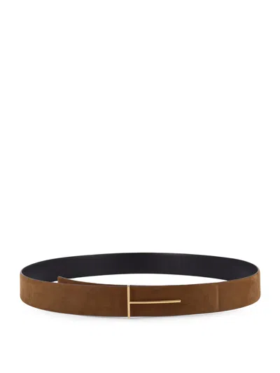 Tom Ford Suede T-buckle Belt In Brown
