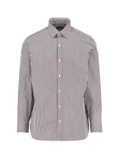 Tom Ford Striped Long Sleeve Shirt Button Cuffs Collar In Brown