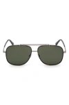 Tom Ford Benton 58mm Geometric Sunglasses In Shiny Light Ruthenium/green