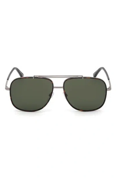 Tom Ford Benton 58mm Geometric Sunglasses In Shiny Light Ruthenium/green