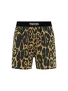 Tom Ford Multicolor Shorts With Patch Logo On The Waist And All-over Leopard Print In Silk Stretch W In Black