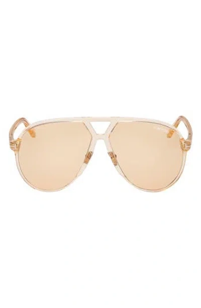 Tom Ford Bertrand 64mm Gradient Oversize Pilot Sunglasses In Shiny Apricot/light Brown