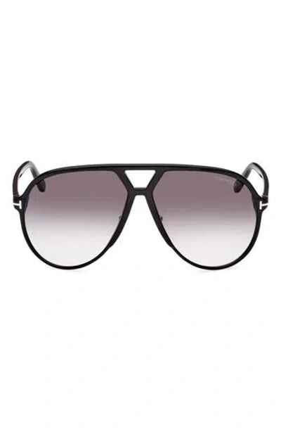 Tom Ford Bertrand 64mm Gradient Oversize Pilot Sunglasses In Shiny Black/gradient Smoke