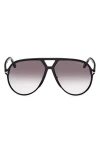 Tom Ford Bertrand 64mm Gradient Oversize Pilot Sunglasses In Shiny Black/gradient Smoke