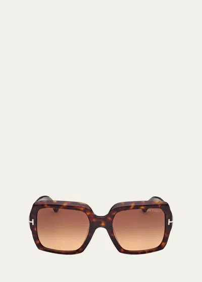 TOM FORD BEVELED ACETATE & METAL SQUARE SUNGLASSES