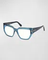 Tom Ford Beveled Blue Blocking Acetate Square Glasses In Transparent Dark Teal