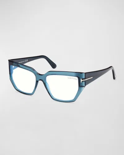 Tom Ford Beveled Blue Blocking Acetate Square Glasses