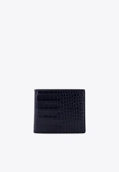 Tom Ford Bi-fold Crocodile-print Wallet In Blue