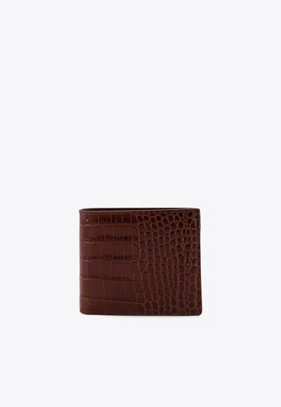 Tom Ford Bi-fold Crocodile-print Wallet In Brown