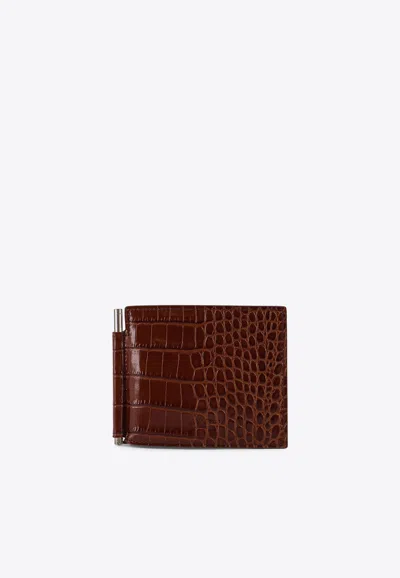 Tom Ford Bi-fold Crocodile-print Wallet In Brown