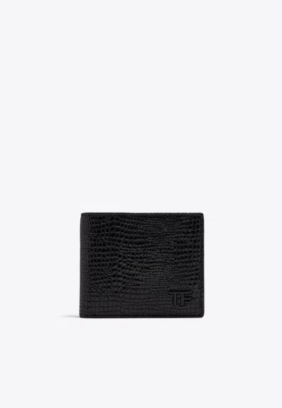 Tom Ford Bi-fold Embossed Leather Wallet In Black