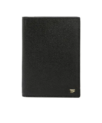 Tom Ford Small Grain Leather Folding Cardholder In Black