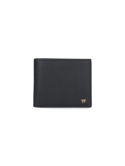 Tom Ford Bi-fold Wallet In Textured Black Calfskin