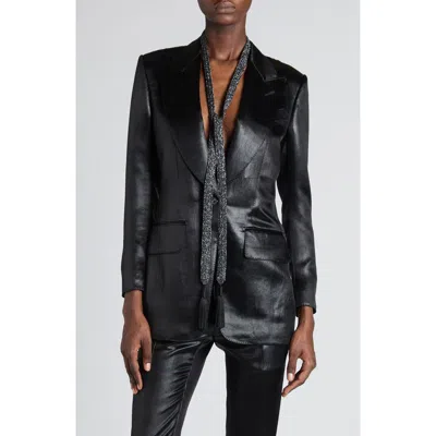 Tom Ford Bianca Single Breasted Liquid Satin Blazer In Black