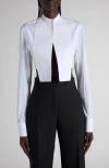 Tom Ford Bib Front Cotton Voile Crop Shirt In White