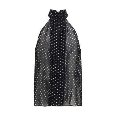 Tom Ford Black Sleeveless Top With Halterneck And All-over Polka Dot Motif In Silk Woman