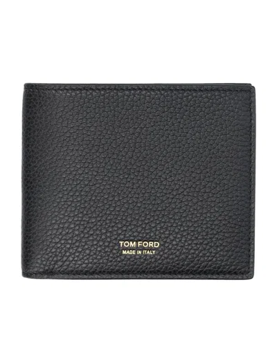 Tom Ford Soft Grain Leather T Line Classic Bifold Wallet In Black