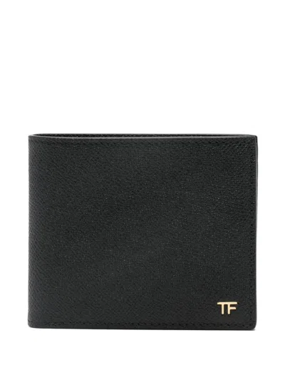 Tom Ford Bifold Leather Wallet With Metal Tf Logo In Purple