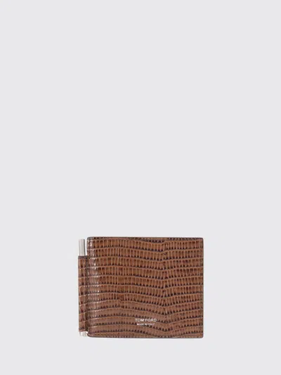 Tom Ford Bifold Leather Wallet With Money Clip And Eight Card Slots In Brown