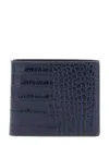 Tom Ford Croc Embossed Leather Compact Bifold Wallet In Blue