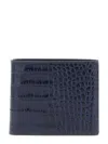 Tom Ford Croc Embossed Leather Compact Bifold Wallet In Blue