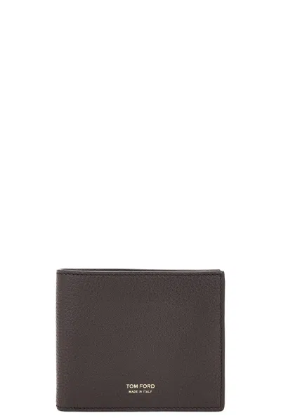 Tom Ford Soft Grain Leather T Line Classic Bifold Wallet In Black
