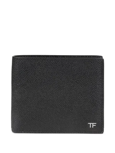 Tom Ford Bifold Wallet In Flower Leather In Black