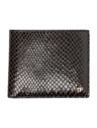 Tom Ford Bifold Wallet Phyton Print In Ebony