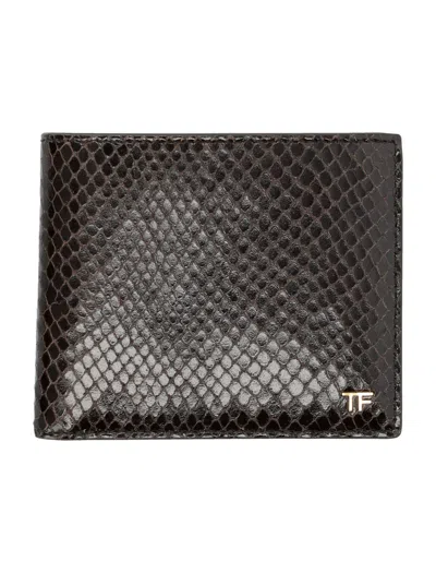 Tom Ford Python Print Classic Bifold Wallet In Black