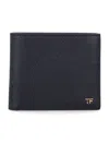 Tom Ford Metal-logo Leather Card Holder In Blue