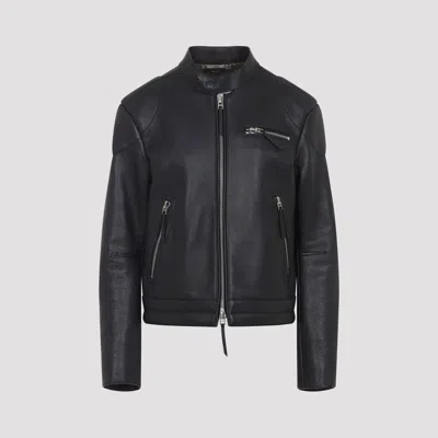 Tom Ford Textured Biker Jacket Stand Collar Design In Black