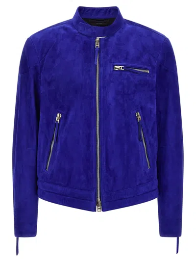 Tom Ford Biker Jacket Puffer Jackets Blue