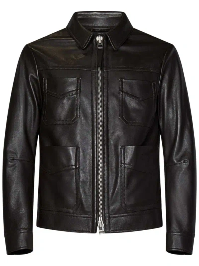 TOM FORD BITTER CHOCOLATE GRAINED LEATHER BLOUSON