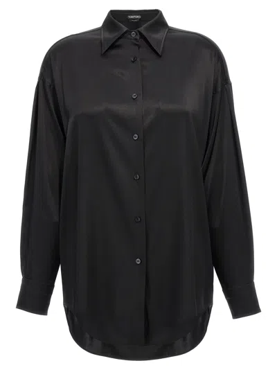 Tom Ford Stretch Silk Satin Relaxed Fit Shirt Clothing In Black