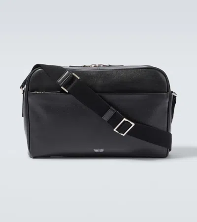 Tom Ford Leather Messenger Bag In Black