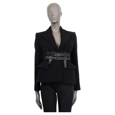 Pre-owned Tom Ford Black 2016 Leather Belted Boiled Wool Blazer Jacket 40 S