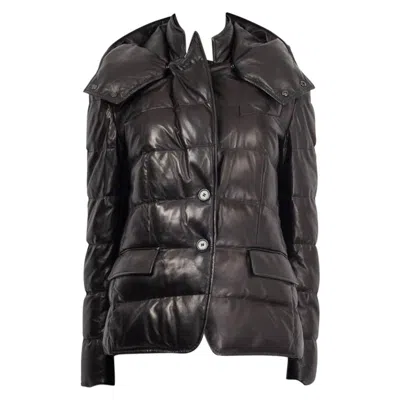 Pre-owned Tom Ford Black 2021 Soft Leather Quilted Short Puffer Jacket 38 Xs