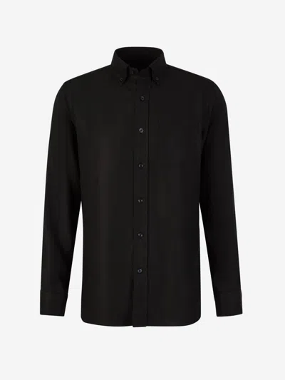 Tom Ford Light Fluid Fine Gabardine Slim Fit Shirt Hso001fmt058 Lb999 In Black