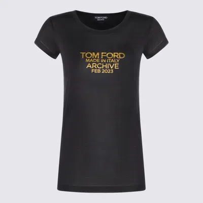 Tom Ford Logo印花棉t恤 In Black/gold