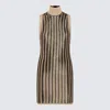 Tom Ford High Neck Wool Blend Dress With Metallic Effect In Multi