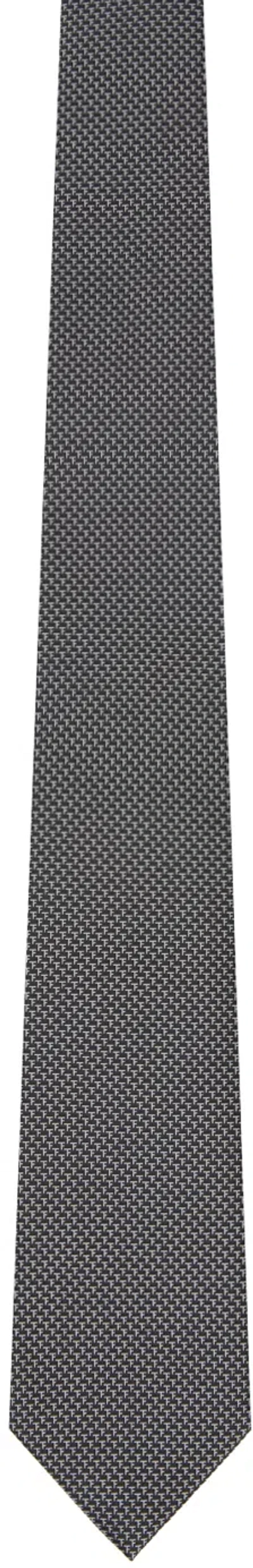 Tom Ford Black & White Jacquard Tie In Black Stripe