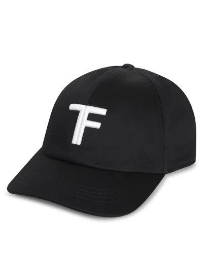 Tom Ford Logo-embroidered Leather-trimmed Cotton-twill Baseball Cap In Black