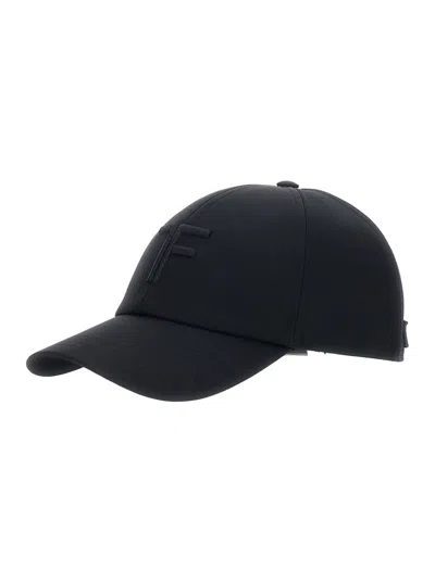 Tom Ford Black Baseball Cap With Tf Logo Embroidery In Cotton Man