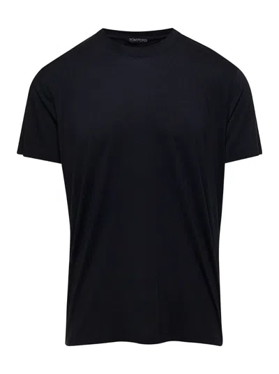 TOM FORD BLACK BASIC CREWNECK T-SHIRT WITH TONAL STITCHING